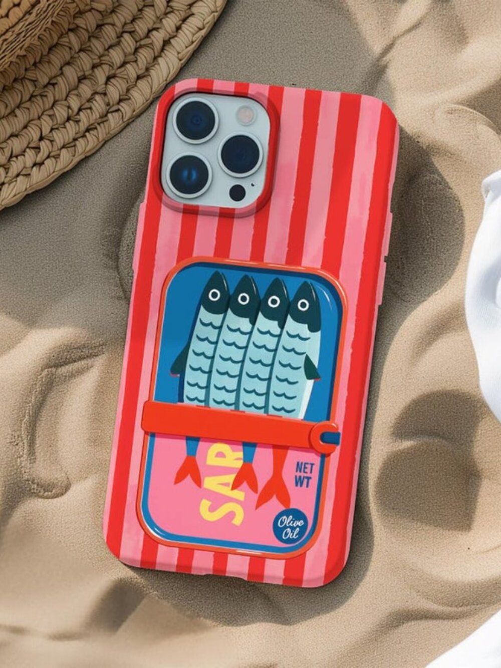 Vintage Sardine Tin Phone Pink Striped Coastal Summer iPhone Samsung Tough Case